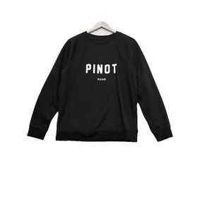 Brunette The Label Pinot Please Sweatshirt Size M/L Black Fleece Soft Crew Neck